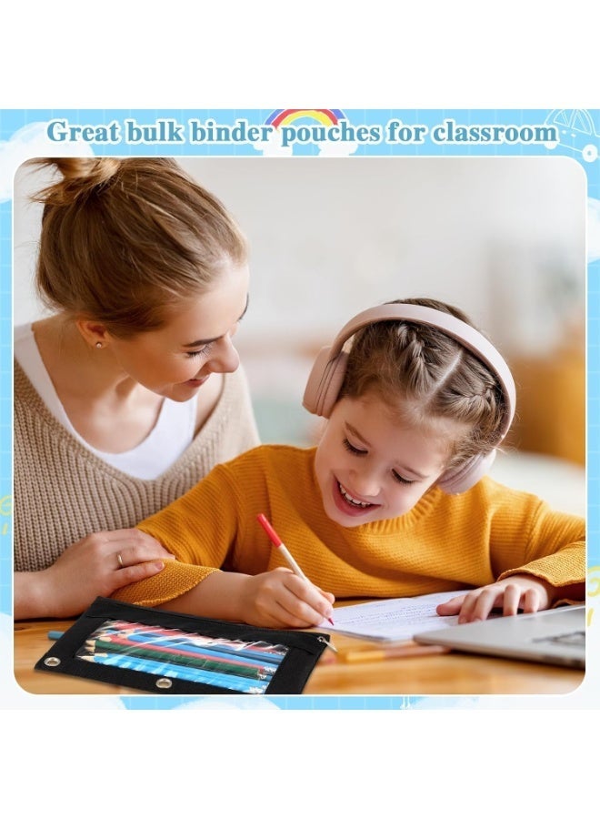 ChicAbode 6 قطع حقيبة قلم رصاص لـ 3 حلقة ملزمة ، حقيبة قلم رصاص أسود ذات قدرة كبيرة مع نافذة واضحة وسحاب ، حقائب حقيبة قلم رصاص للفصول الدراسية العودة إلى إمدادات المكاتب المدرسية - Image 5
